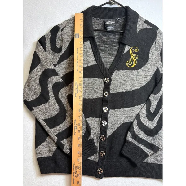 Wicked Universal Studios Hot Topic Shiz University Cardigan Sweater Black Grey 1 - Image 9