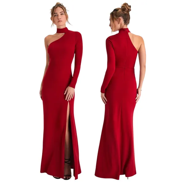 Lulus Keep It Interesting Red Cutout One-Shoulder Maxi Dress size Small NWT - Image 2