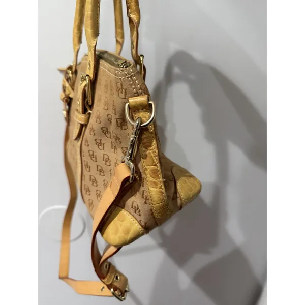 Vtg Dooney‎ & Bourke Y2K Satchel Handbag Monogram Canvas Croc Embossed Trim F - Image 2