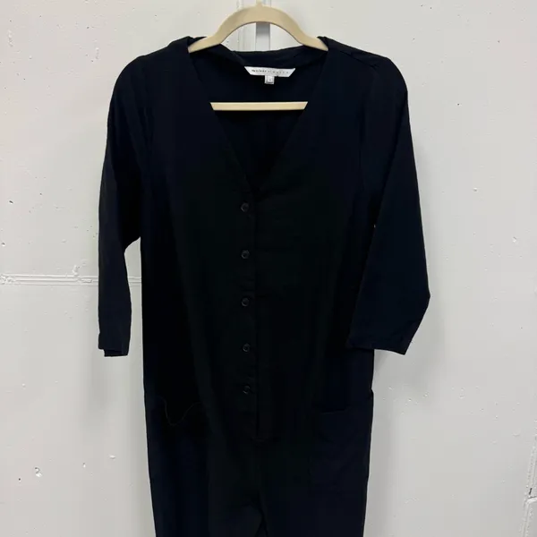 The Nines by HATCH Black 3/4 Sleeve Button-Front Maternity Crop‎ Jumpsuit Small - Image 4