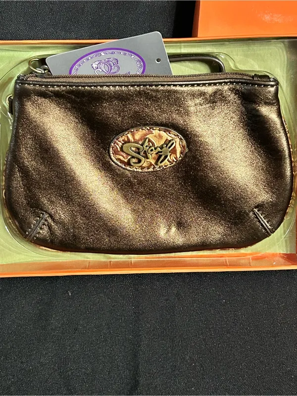 Sharif Original 1827 Metallic Bronze Zip Wristlet Clutch & Keychain NWT - Image 4