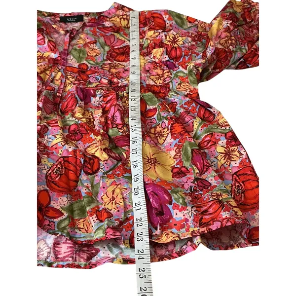 VICI Red Floral‎ Babydoll Top Medium 3/4 Balloon Sleeve Empire Waist Size M - Image 7