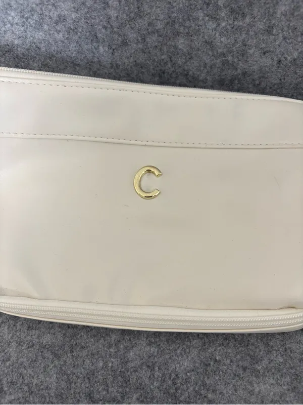 C Cream Leatherette Wristlet Cosmetic Pouch with Gold C Accent - Image 2