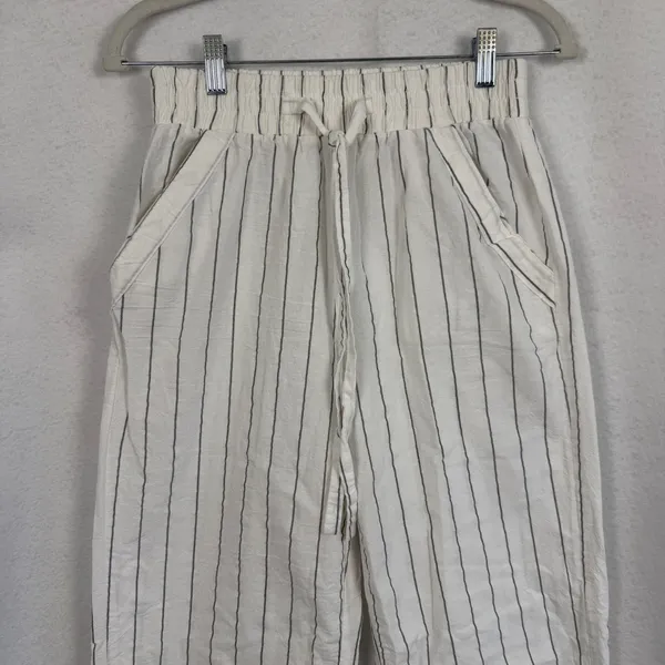 Sienna Sky Womens White Striped Wide Leg Drawstring Pants Medium‎ Boho Vacation Resortwear - Image 3
