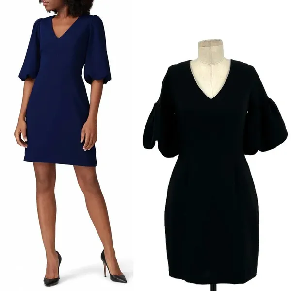 Amanda Uprichard Norelle Dress‎ Mini Short Puff Sleeve V-Neck Black Size Small - Image 2