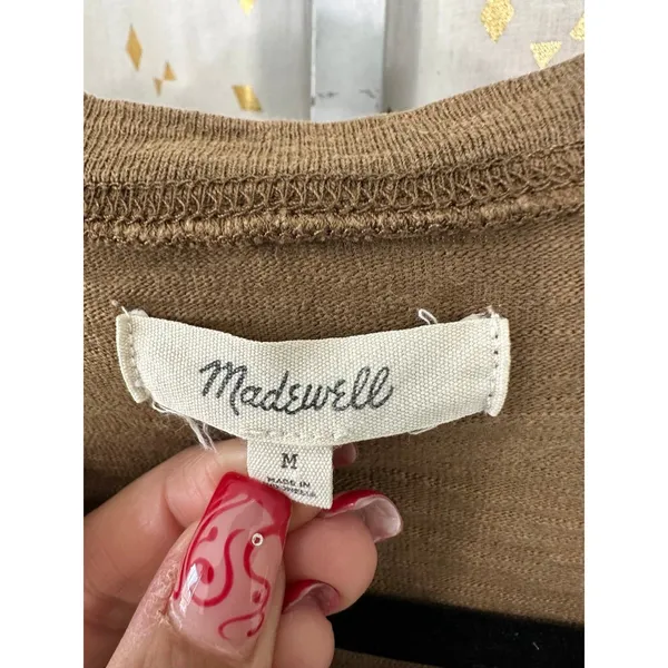 Madewell Rustic 100% Cotton Jersey Raw-Edge Henley Cropped Short Sleeve Tee M - Image 6