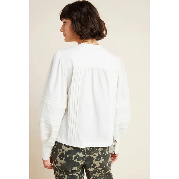 Anthropologie Delilah White Lace Embroidered Puff Sleeve Peasant Blouse Top US 0 - Image 2