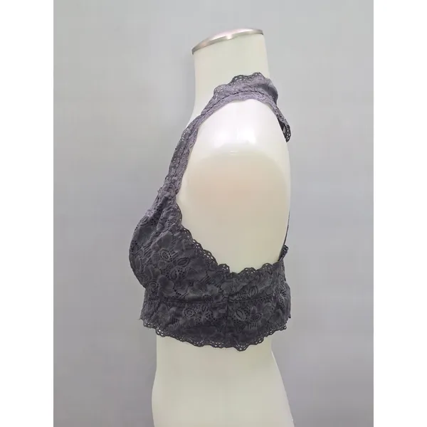 Felina Gray Romantic Boudoir Bridal Cottage Lingerie Feminine Goth Lace Bra L - Image 3