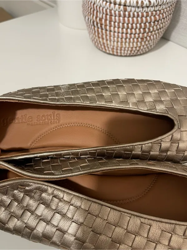 GENTLE SOULS Willow Metallic Woven Leather Ballet Flats - Champagne 10 - Image 8