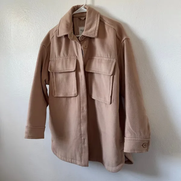 Abercrombie & Fitch Womens XS Oversized Shacket Light Beige Utility Jacket - Image 6
