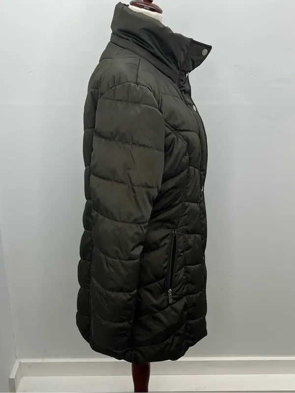Kenneth Cole New York Olive Green Womens Quilted Puffer Coat Jacket Size Medium - Image 7