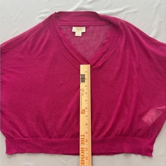 Maeve Anthropologie Magenta Pink‎ V-Neck Sheer Knit Dolman Top XS - Image 5