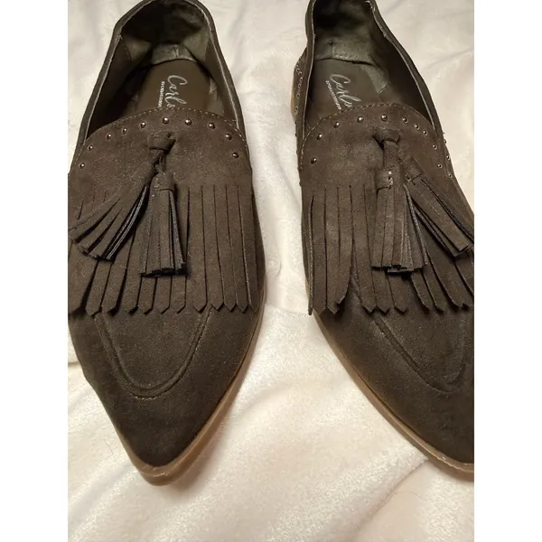 Carlos Brown Suede Jessa Loafers Tassel Stud Design Size 8.5 - Image 3