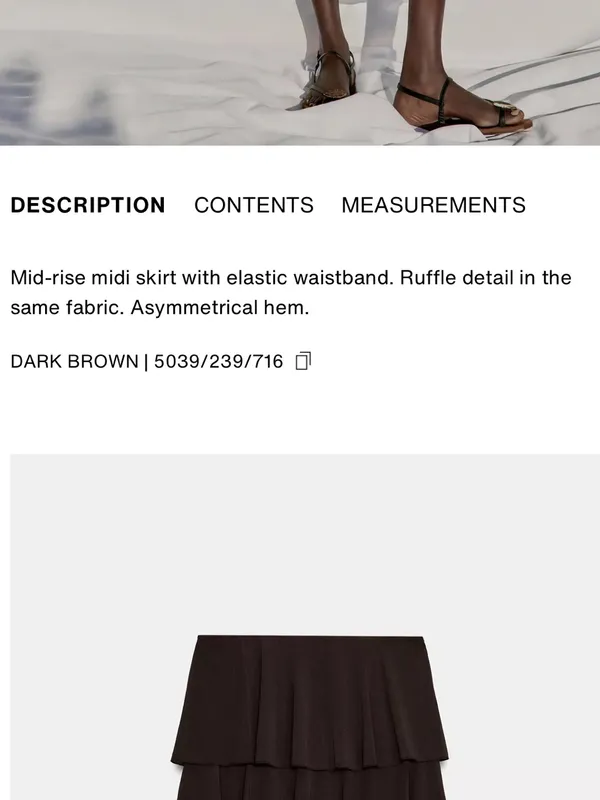 Zara NWT Brown mesh Tiered ruffle Chiffon mesh Midi Skirt - dark brown - Image 2