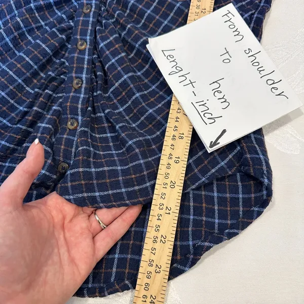 Pilcro Anthropologie Womens-S Blouse Blue Plaid‎ Ruched Button Front Flannel - Image 4
