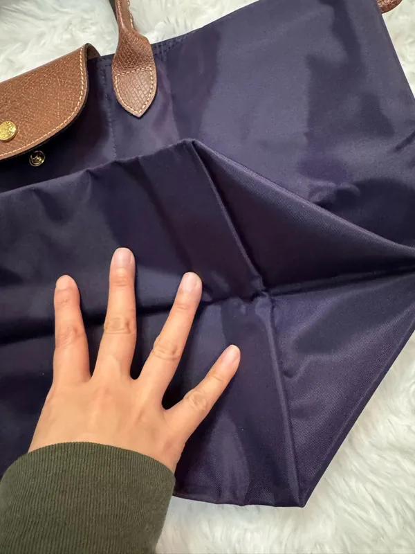 Longchamp Purple Le Pliage Tote with Brown Leather Trim - Image 15