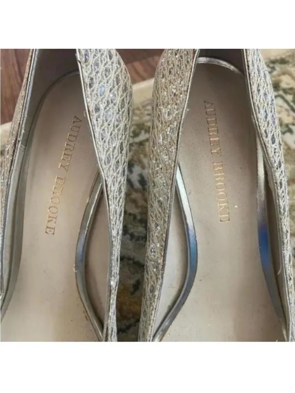 Audrey Brooke Silver Metallic Peep Toe Platform Heel Cocktail Wedding Prom - Image 6