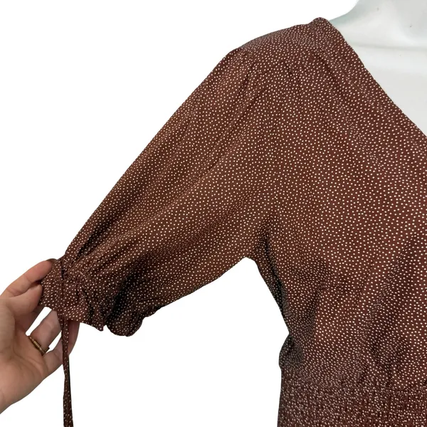 Abercrombie & Fitch Brown Polka Dot Tie Sleeve Smocked Waist Top size S NEW Tags - Image 10