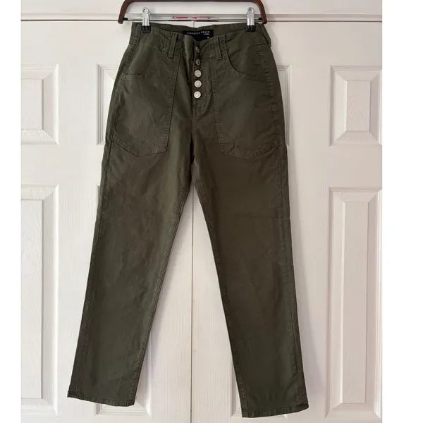 Veronica Beard Jean Army Green Utility‎ Pants Button Fly Straight Leg Olive 26 - Image 2
