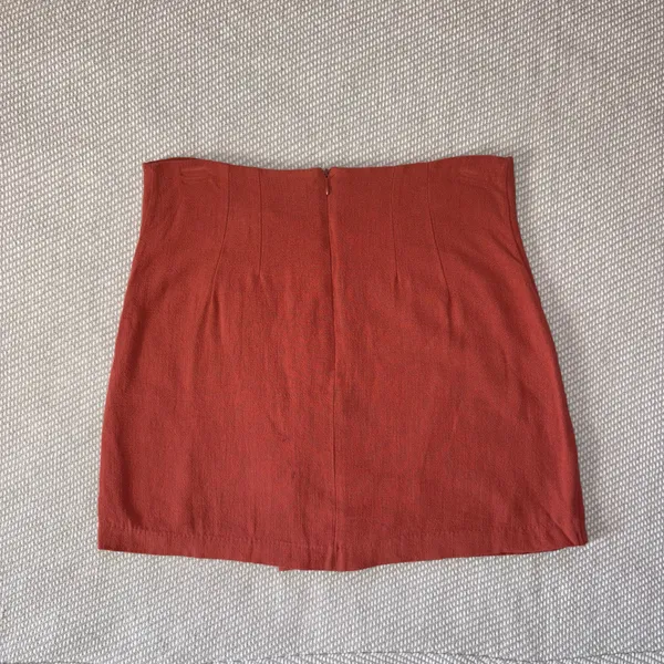 Fashion On Earth Coral Orange Linen Button Mini Skirt Sz Sm - Image 2