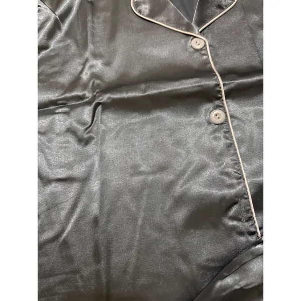 NIB- Women Satin Pajama Set Short Sleeve Button Down Shirt and Shorts XXL Gray - Image 4