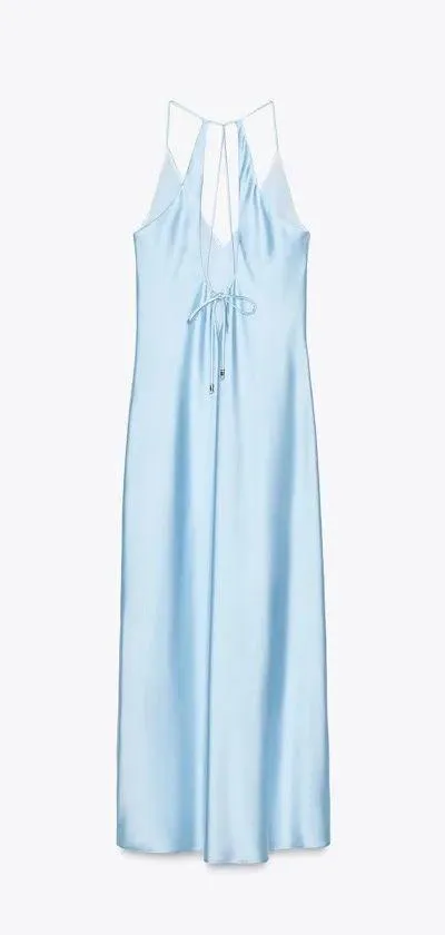 Zara Elegant Blue Satin Slip Dress evening wedding holiday - Image 9