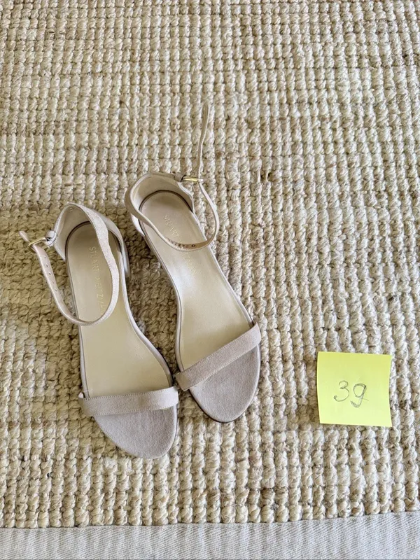 Stuart Weitzman Nude Suede Ankle Strap Low Block Heel Sandals Size 8M - Image 2