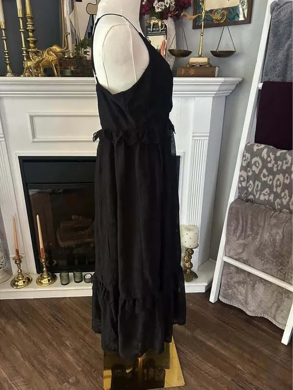 Blue Rain Francesca’s Black Embroidered Eyelet Maxi Dress Size Medium - Image 3
