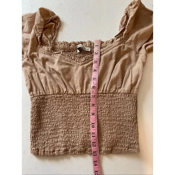 Abercrombie & Fitch Smocked Puff Sleeve Crop Top Beige Size S Cottagecore - Image 6