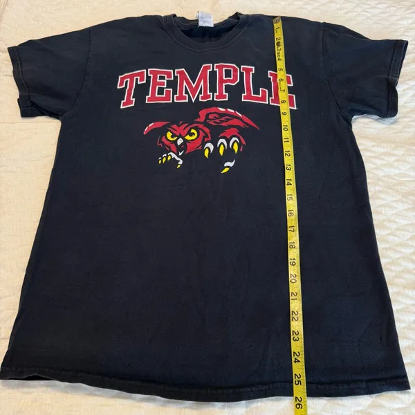 Temple Owls Black T Shirt Size Medium Cotton Gildan Flawed Collegiate - Image 6