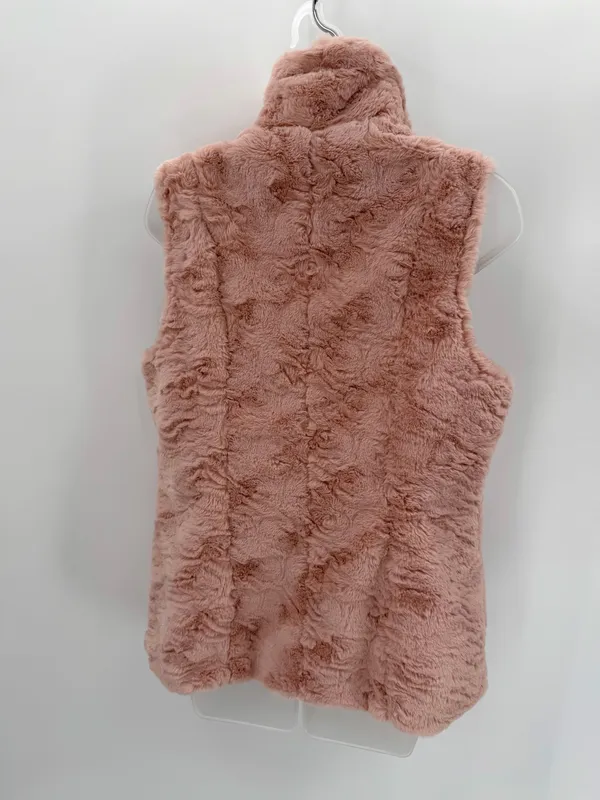 Marc New York Vest Women’s M Pink Faux Fur Zip Andrew Marc Plush Layering READ - Image 2