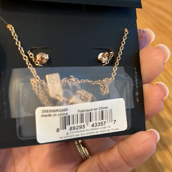 Coach Rose Gold Necklace & Earrings - Image 3
