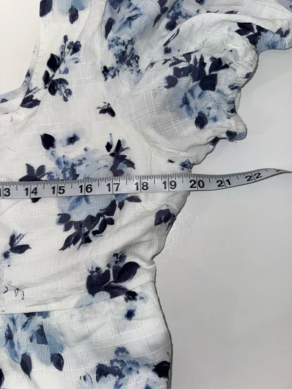 Maurices Floral Square Neck Babydoll Mini Dress White Blue Puff Sleeve - Image 11
