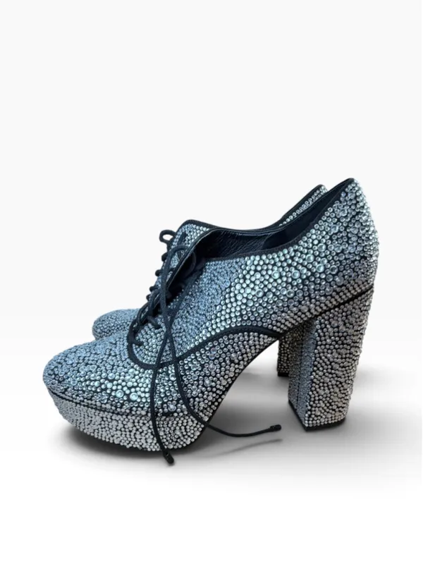 Women's Gianni Bini Rhinestone Platform Lace-Up Heels, Silver/Black, Size 8.5 US - Image 6