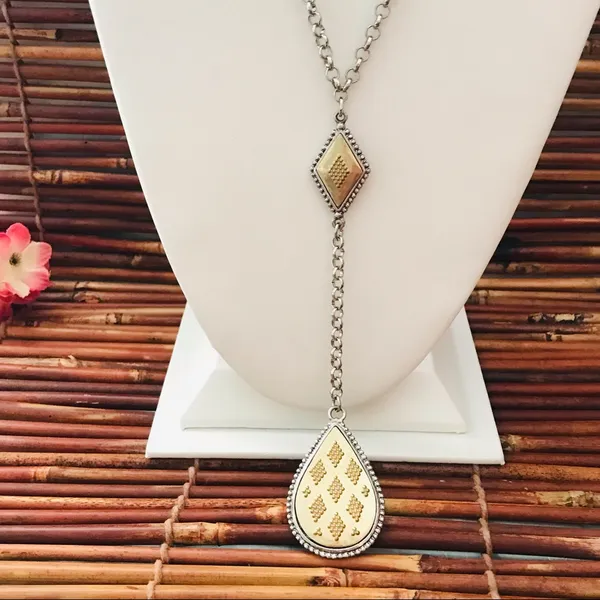 Chico's Reversible Drop Pendant Silver & Gold Tone Necklace - Image 4