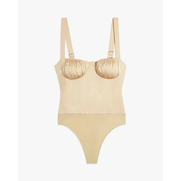 Danielle Bernstein Gold Satin Ruched Camisole Cami Tank Corset Bodysuit Top - Image 7
