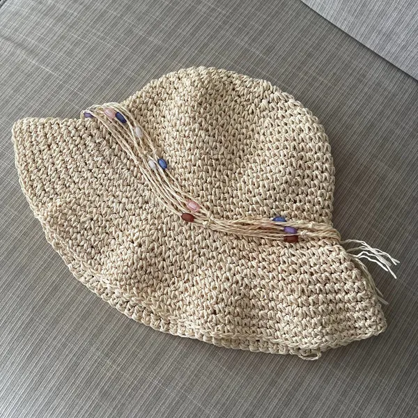 Golden Grove Trading Company Woven Sun Hat with Beading Detail Size S/M - Image 6