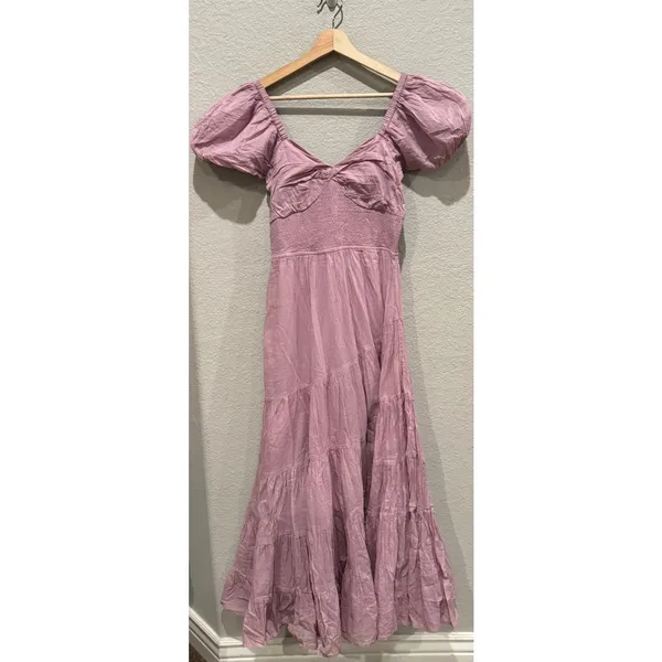FREE PEOPLE Sundrenched Smocked Puff Sleeve Maxi Dress Size Medium - Image 9