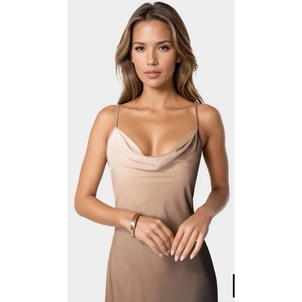 Bebe ombre Gold Boho Midi Sleeveless wedding guest Flowy Resort Dress small NWT - Image 3