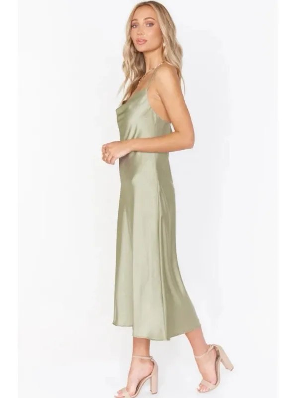 Show Me Your Mumu Verona Cowl Moss Green Luxe Satin Midi Bridesmaid‎ Dress - Image 2