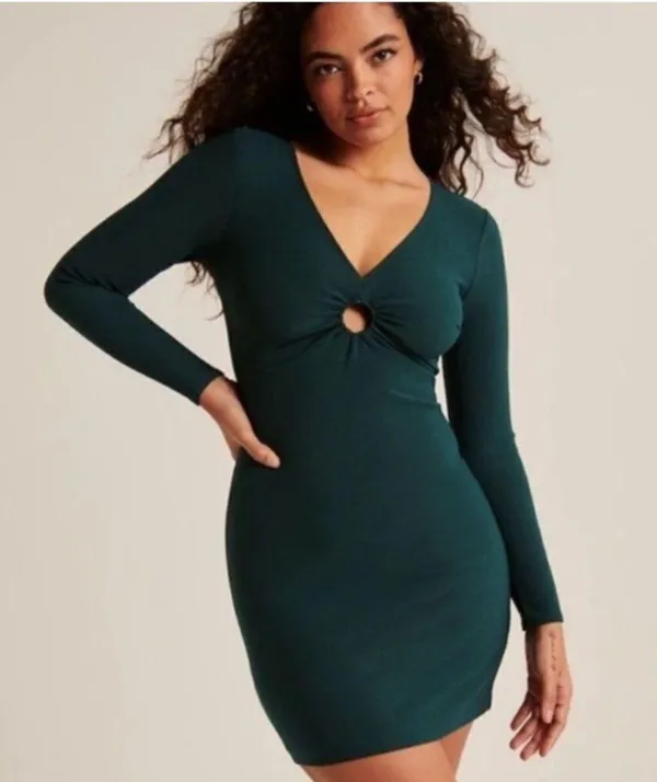 Abercrombie and fitch hunter green long sleeve peep hole dress size Small - Image 2