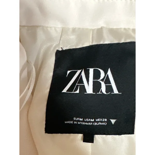 Zara Women's White Double Breasted Notch Collar Long Sleeve Blazer Coat Jacket M - Image 4
