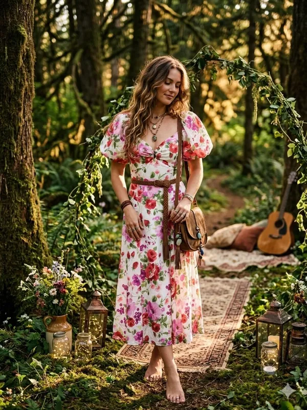 Abercrombie & Fitch Drama Puff Sleeve Maxi Dress in a vibrant red & pink floral - Image 2