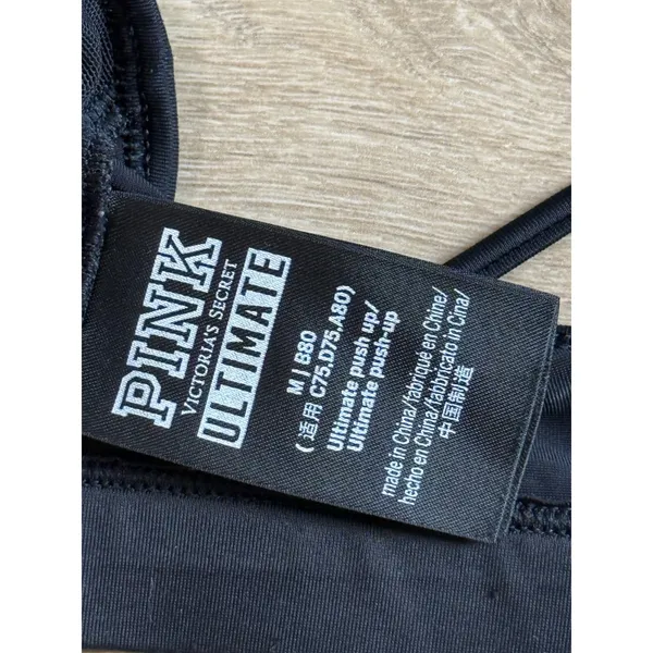 EUC Victoria Secret Pink ULTIMATE push cup zip front black sports strapy size M - Image 3