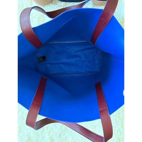 Oscar de la Renta Reversible Tote Bag Maroon Red‎ Blue Shopper Carryall Purse - Image 2