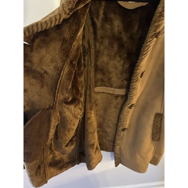 St. John’s Bay Faux Suede/Fur Coat Brown Midi Jacket Size1X Hooded Button Close - Image 6
