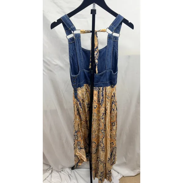 Free People $168 This Is The One Sundress Denim Boho Paisley Print Midi Dress XS - Image 6