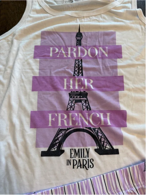 Emily in Paris Pajama Set 2X White Purple EUC - Image 5