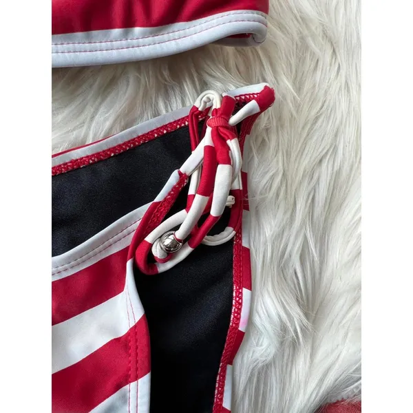 Ingear Medium Red and White Stripe Bandeau Bikini Set - Image 5