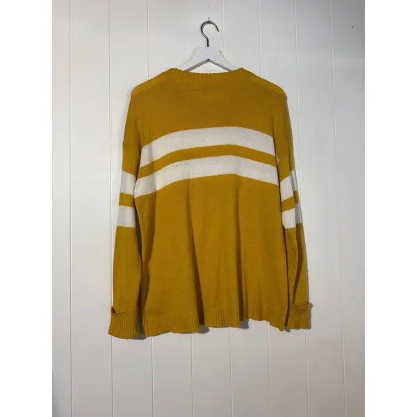 American Eagle Sweater Mustard Striped Wool Blend Medium Soft Knit - Image 3